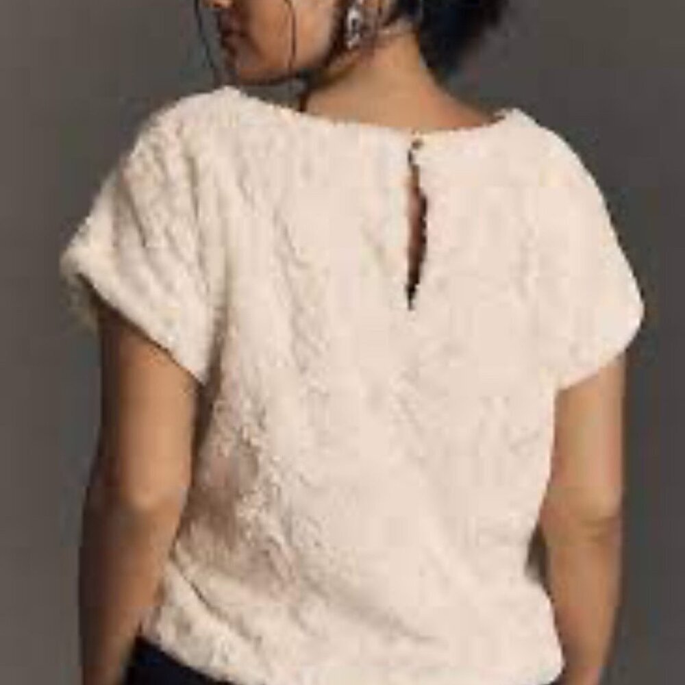 NWT 1X Anthropologie Ivory Faux Fur Tee - Picture 4 of 5